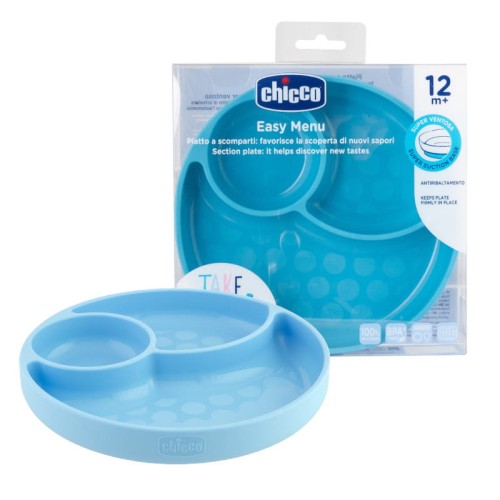 Chicco Трико́линний силіконовий тарілка з присоскою блакитний Take Eat Easy 12м+