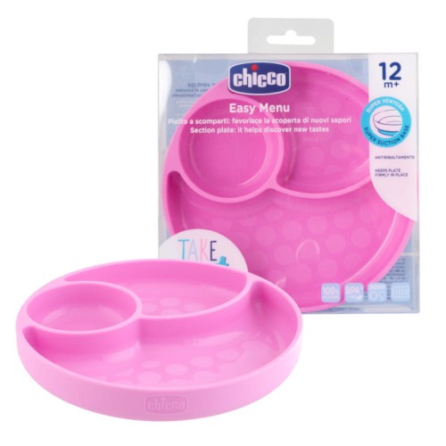 Chicco Трикомпонентна Силіконова Тарілка з Присоскою Рожева Take Eat Easy 12м+