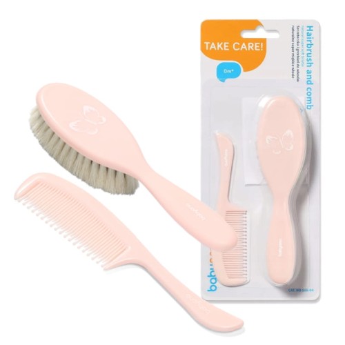Babyono Набір Гребінець І Щітка Для Волосся З Природного Волосу 0м+ Світло-рожевий