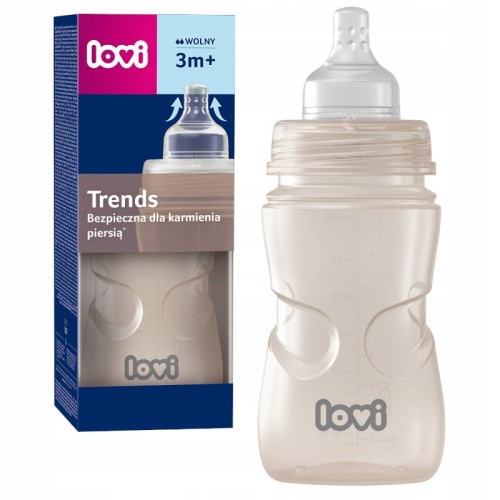 LOVI БЕЖЕВА БУТИЛКА LOVI TRENDS 250ML 3M+ БЕЗПЕЧНА ДЛЯ ГОДУВАННЯ ГРУДДЮ