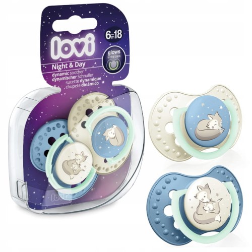 LOVI ДИНАМІЧНА СОСКА ЗАСПОКІЙЛИВА ДЛЯ ДІТЕЙ NIGHT&DAY 6-18м 2шт БЛУДНІЙ