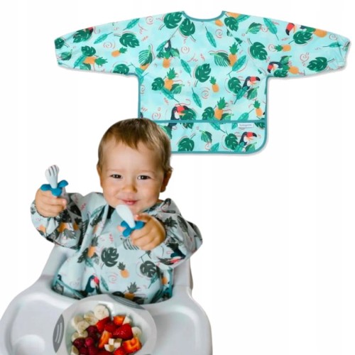 BABYONO СЛИЙКА ДЛЯ ДІТЕЙ З ДОВГИМ РУКАВОМ НЕПРОМИКНИЙ ФАРТУШЕК ТУКАНИ