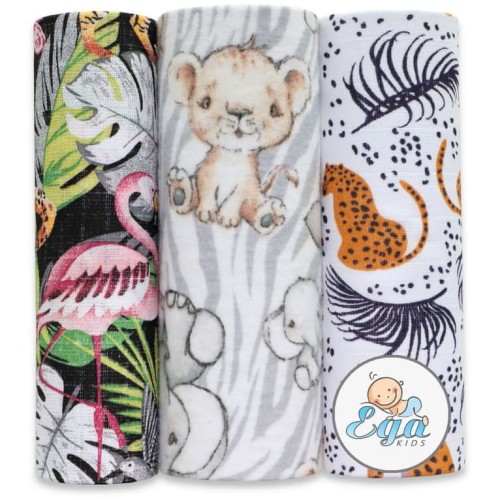 Ega Kids Набір Пелюшок Друковані Мікс Муслінові Тетрадні Фланелеві 3 шт. Сафари