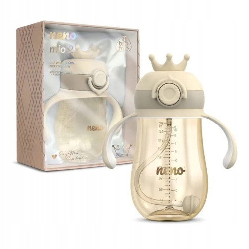 Neno Mio 2 Кремовий Бідон З Соломинкою Для Дітей Для Навчання Самостійного Пиття 280 мл 12м+