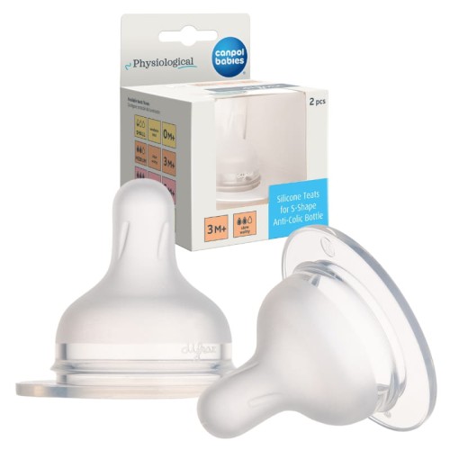 Canpol Babies Соска силіконова для пляшечки S-Shape M Вільний +3м 2 шт
