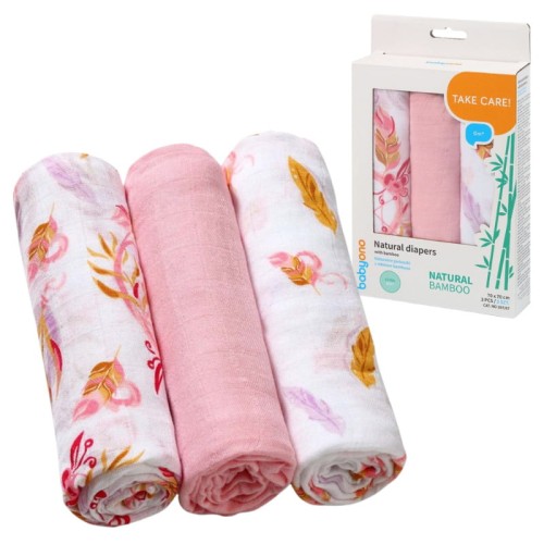 Babyono Naturalne Pieluszki Z Włókien Bambusa Różowe 3 Szt. 3-Pak