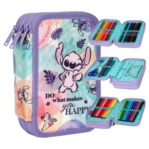 CoolPack Disney Fashion Jumper 3 Piórnik 3-komorowy Z Wyposażeniem Stitch Pastelowy