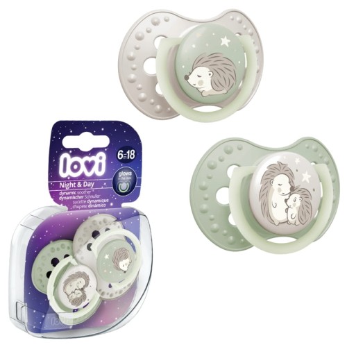 Lovi Smoczek Silikonowy Dynamiczny Night & Day 6-18m 2szt. Hedgehog Jeż