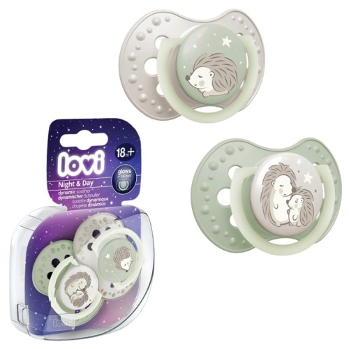 Lovi Smoczek Silikonowy Dynamiczny Night & Day 18m+ 2szt. Hedgehog Jeż