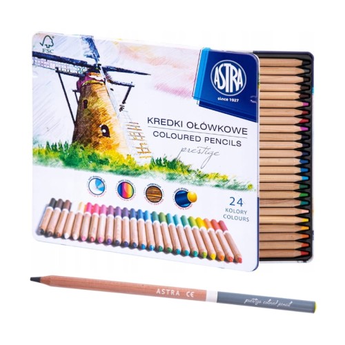 Астра Олівцеві Кольорові Олівці Шкільні З Кедрового Дерева В Металевій Коробці 24 Кольори
