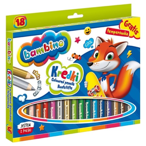 Бамбіні прості олівці шкільні 18 кольорів + точилка