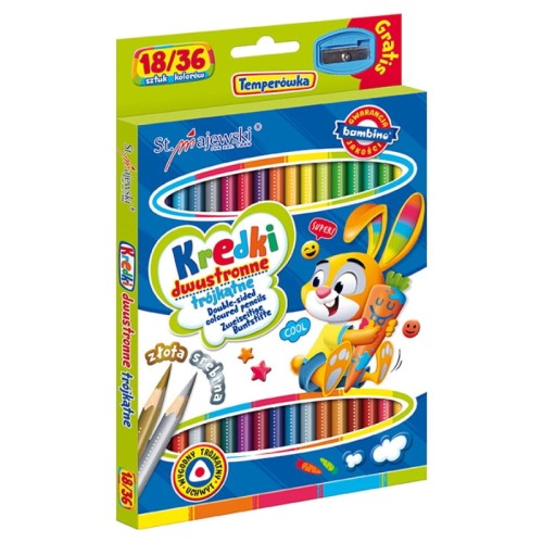 Бамбіно Трикутні Двосторонні Олівці Шкільні 18шт. 36 Кольорів + Точилка