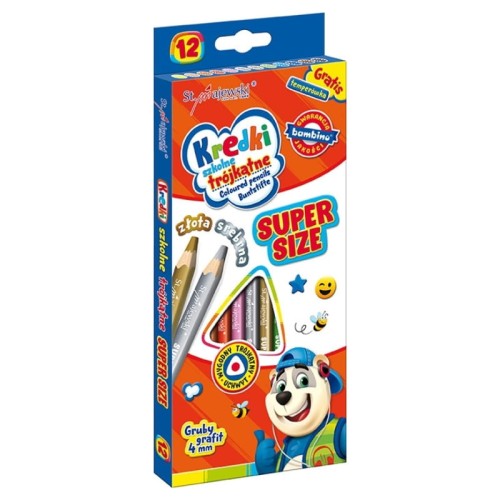 Бамбіно Шкільні Олівці Трикутні Супер Розмір 12 Кольорів + Точилка