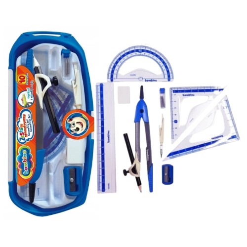Bambino Набір Геометричний Шкільний Для Школи 10 Елементів Лінійка Кутник Кутомір Циркуль