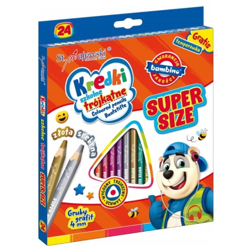 Бамбіно Трикутні Шкільні Кольорові Олівці Супер Розмір 24 Кольори + Точилка