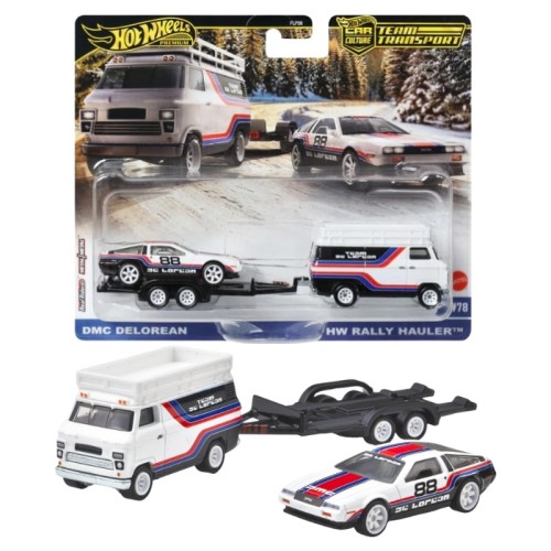 Hot Wheels Premium Car Culture Транспортний набір 2 автомобілів ДМК Делореан та HW Rally Hauler #78