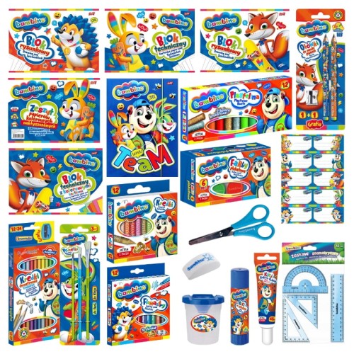 Бамбіно Шкільний Набір Комплект Для Школи Великий XXL 20 Елементів Блоки Олівці Ножиці