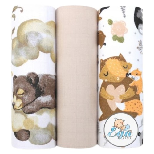 Ega Kids Муслінові Пелюшки З Малюнками 3-упаковка 60x80 см