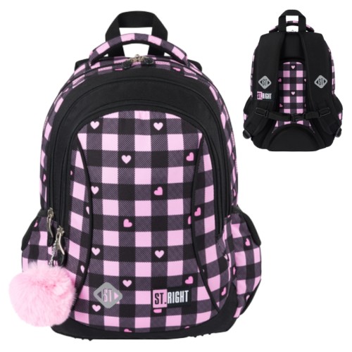 St. Right Рюкзак Шкільний Молодіжний Великий Трикомірний Рожевий Клітинчатий
