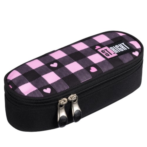 St. Right Пенал Шкільний Сумка Жорстка З Внутрішньою Клапаном Експедиції Для Канцелярських Приладів Рожевий Клітинка
