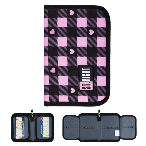St. Right Пенал Шкільний Двоклапановий Чехол Для Шкільних Приладь Рожевий В клітинку