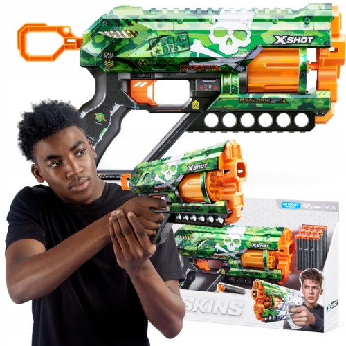 АУТЛЕТ! ZURU X-SHOT SKINS ВИРУШУВАННЯ GRIEFER CAMO MORO ПІСТОЛЕТ + 12 НАБОЇВ 8+