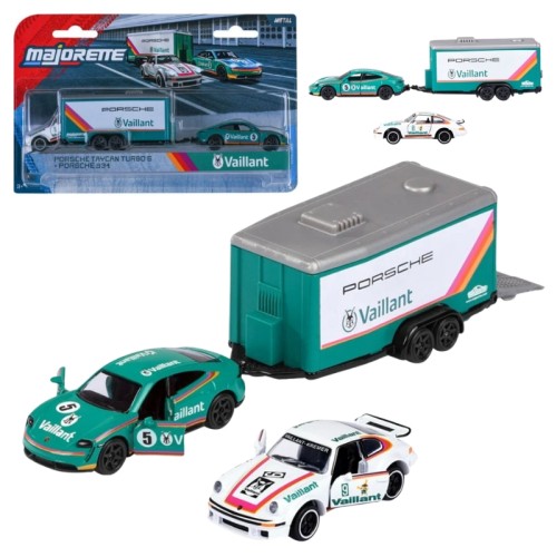 Majorette Racing Deluxe Набір 2 Автомобілів + Причеп Автомобілі Porsche Taycan Turbo S + Porsche 934