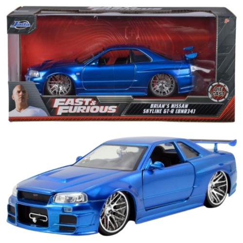 Модель автомобіля Jada Nissan Skyline R34 Металева Автомобіль Швидкі та Яручі 1:24 Синій Відкритий Модель F&F Швидкі та Яручі 8+